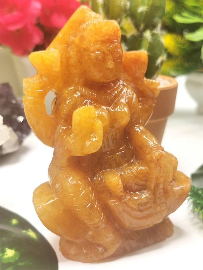 Yellow Aventurine stone carving of Goddess Lakshmi by Shwasam Crystals - Shwasam