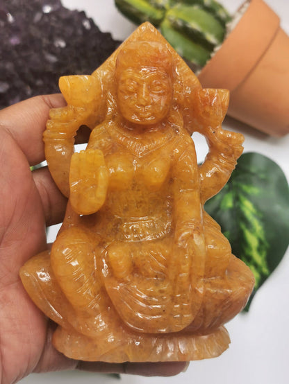 Yellow Aventurine stone carving of Goddess Lakshmi by Shwasam Crystals - Shwasam