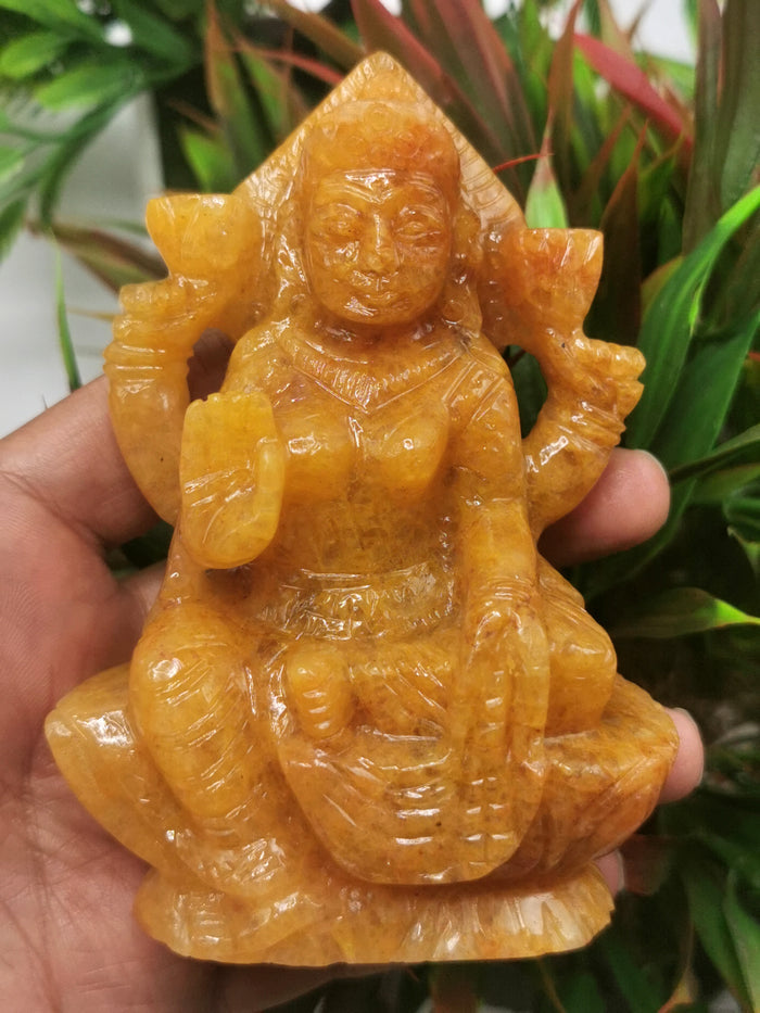 Yellow Aventurine stone carving of Goddess Lakshmi by Shwasam Crystals - Shwasam
