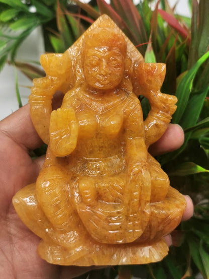 Yellow Aventurine stone carving of Goddess Lakshmi by Shwasam Crystals - Shwasam