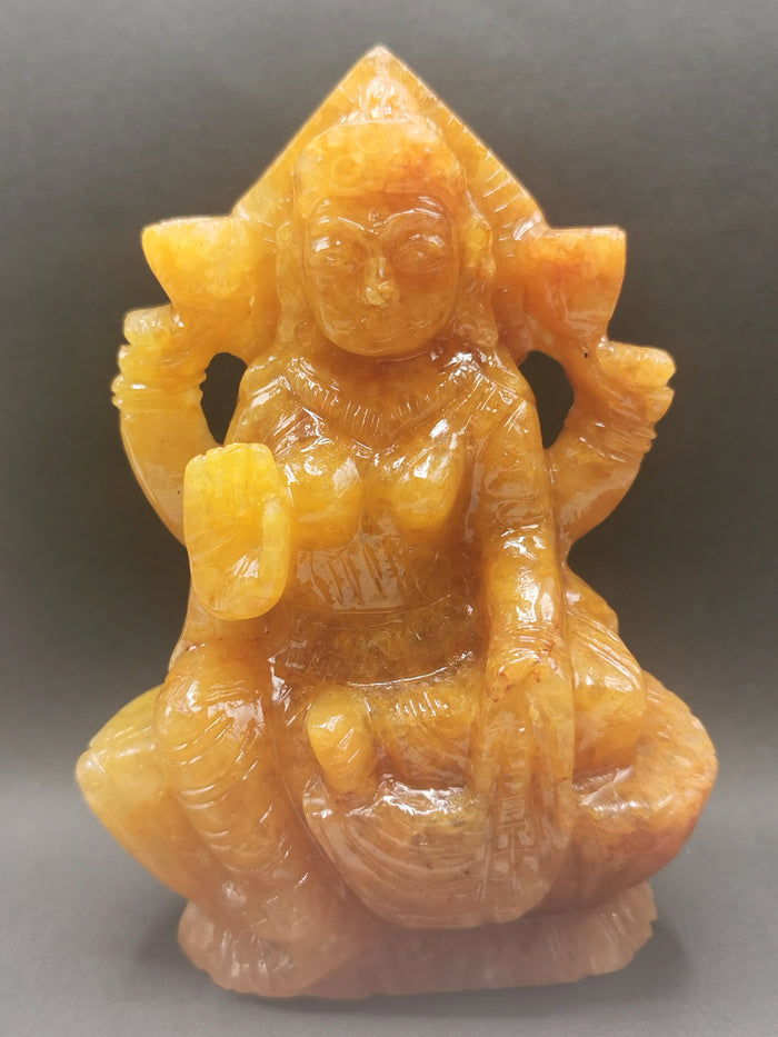 Yellow Aventurine stone carving of Goddess Lakshmi by Shwasam Crystals - Shwasam
