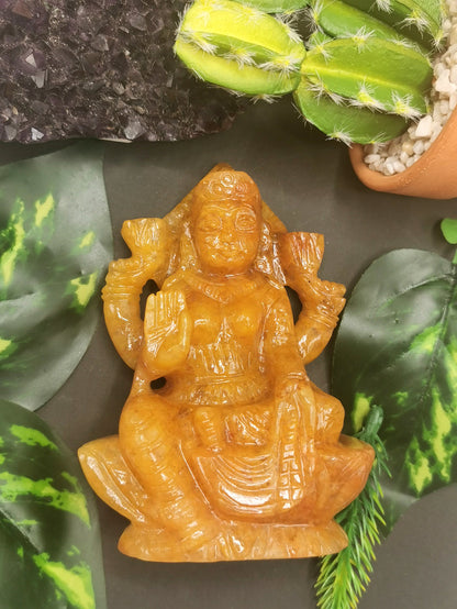 Yellow Aventurine stone carving of Goddess Lakshmi by Shwasam Crystals - Shwasam